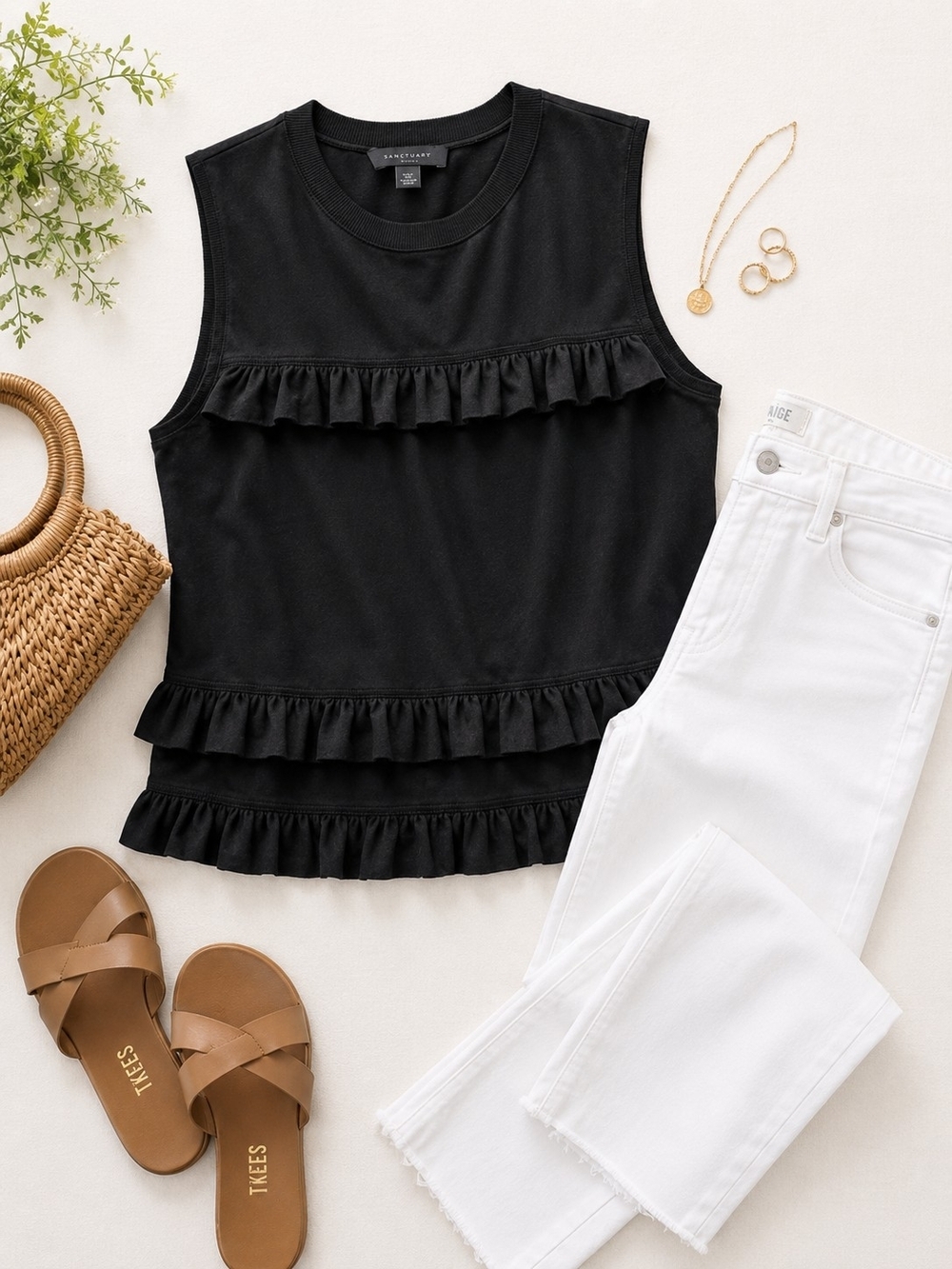 ANN TAYLOR Black Ruffled Sleeveless Tank Top Size xl